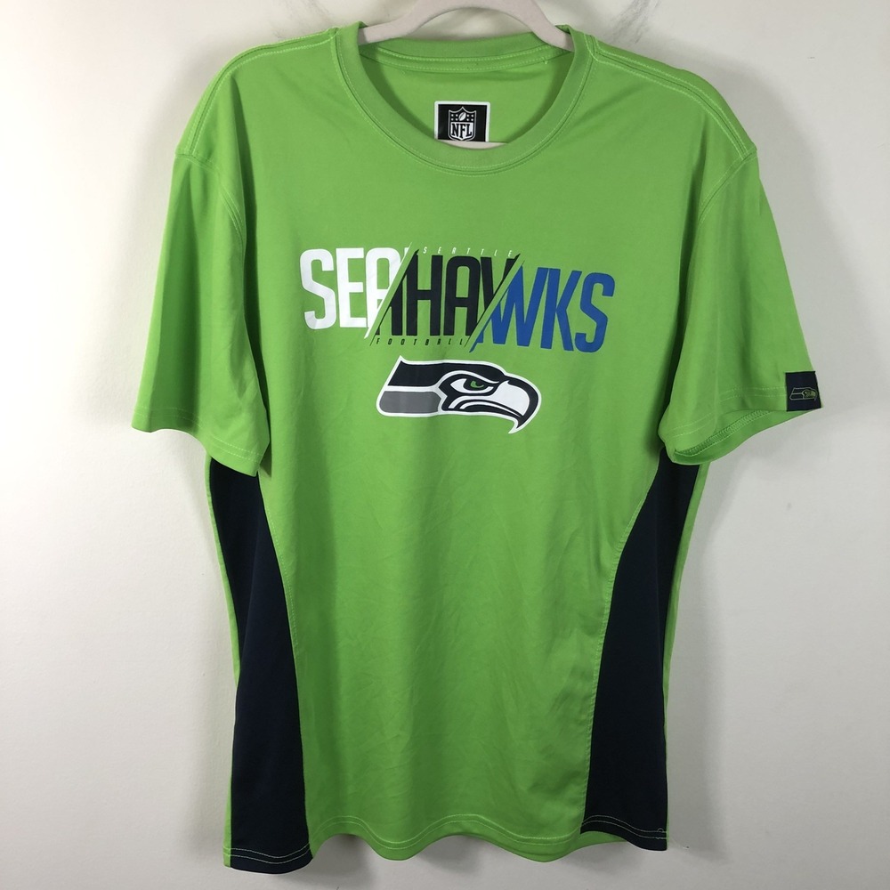 Seattle Seahawks NFL Team Apparel Shirt Mens Sz L Lime Green Football